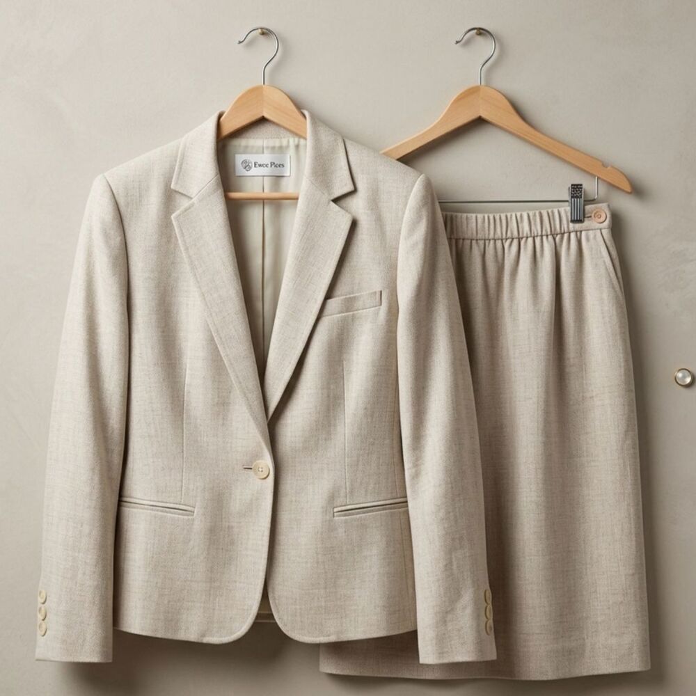 Vintage Evan Picone Skirt Suit 12 Linen Blend Glamoratti Power Suit ILGWU USA